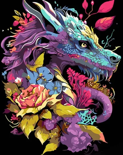 Картина по номерам "Дракон у квітах"