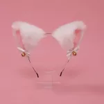 Вушка-обруч білі з рожевим з двіночками