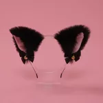 Вушка-обруч чорні з рожевим з двіночками