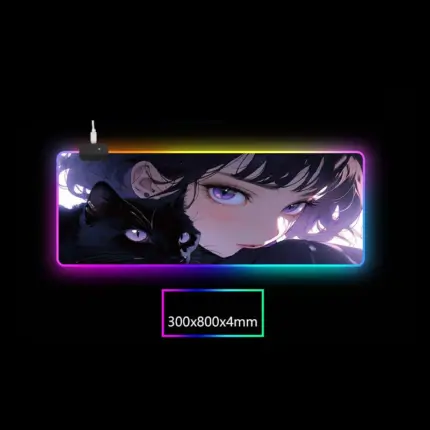 Комп’ютерний килимок з підсвіткою Дівчна котячий погляд 80*30