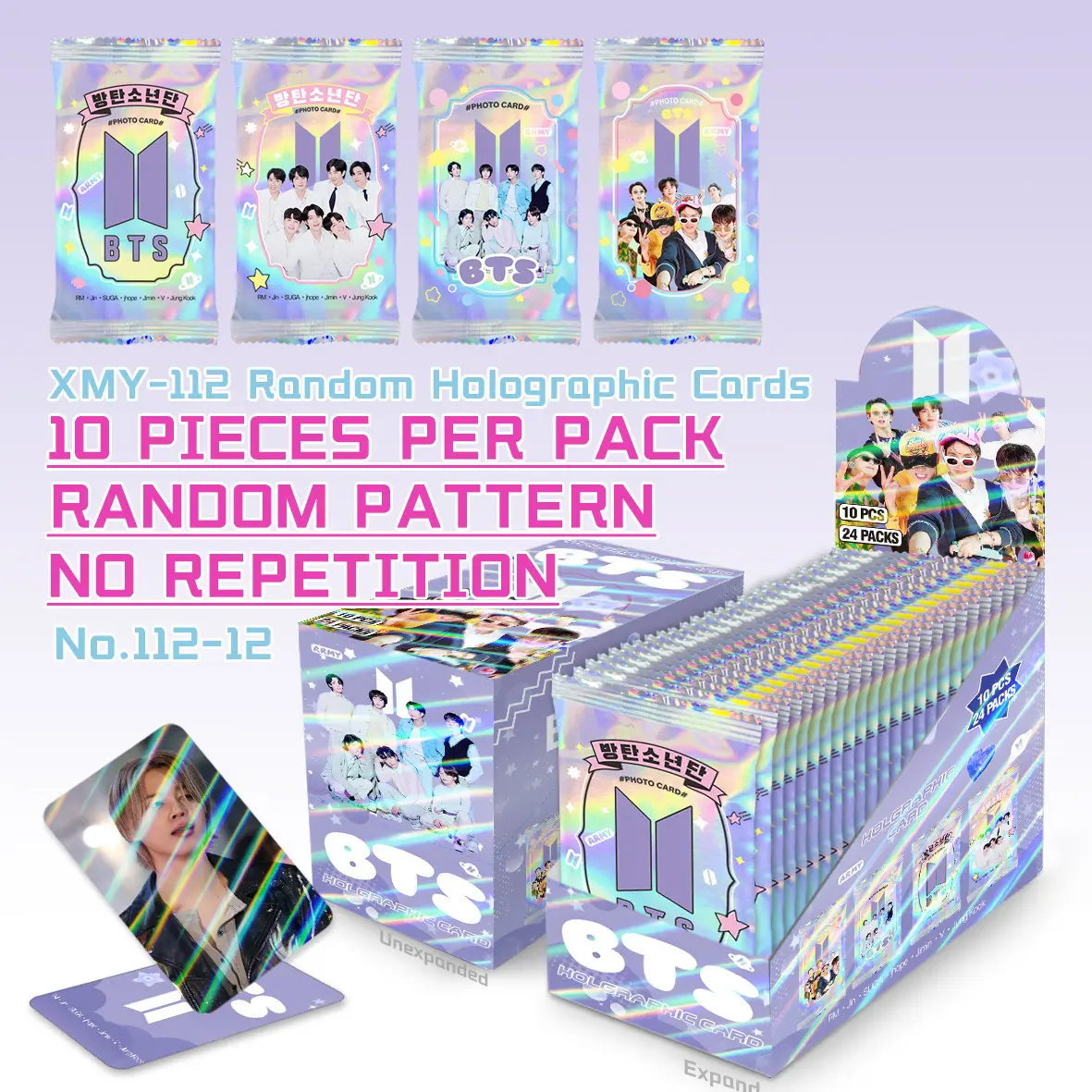 O1CN01Tge2f51R6u9wZW3sF_!!2213217632063-0-cib Голографічні картки K-POP BTS - Зображення 1