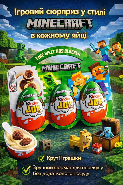 651629528 Kinder joy Minecraft Майнкрафт кіндер 3шт - Зображення 1